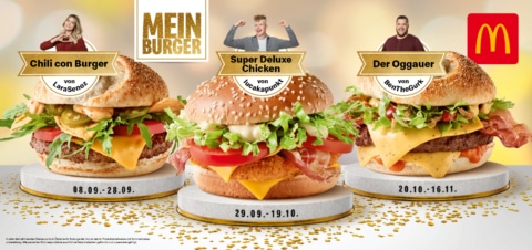 Mein Burger-GewinnerInnen Lara Senoz mit „Chili con Burger“, Luca Katholnig mit „Super Deluxe Chicken“ und Benedikt Praunseis mit „Der Oggauer“ (Fotocredit: McDonald’s Österreich)