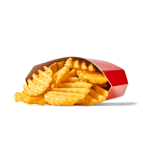 Wellenförmige Pommes Frites in einer roten Pommestüte