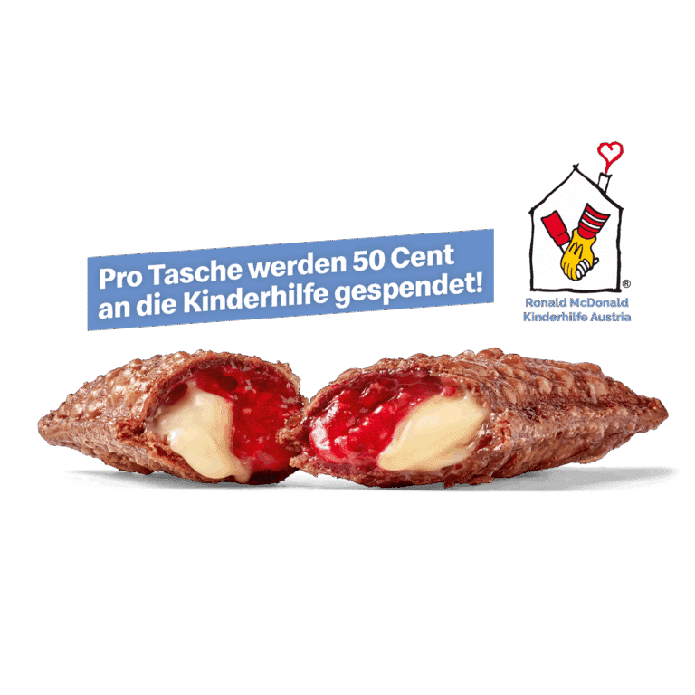 Gebackene Tasche mit Himbeer-Vanille Füllung, 50 Cent Spende an die Kinderhilfe pro Tasche
