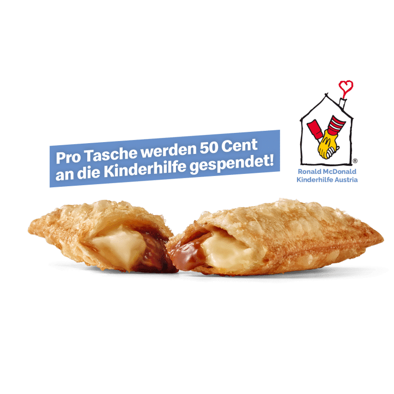Frittierte Teigtasche mit geschmolzener Füllung, Ronald McDonald Kinderhilfe Logo
