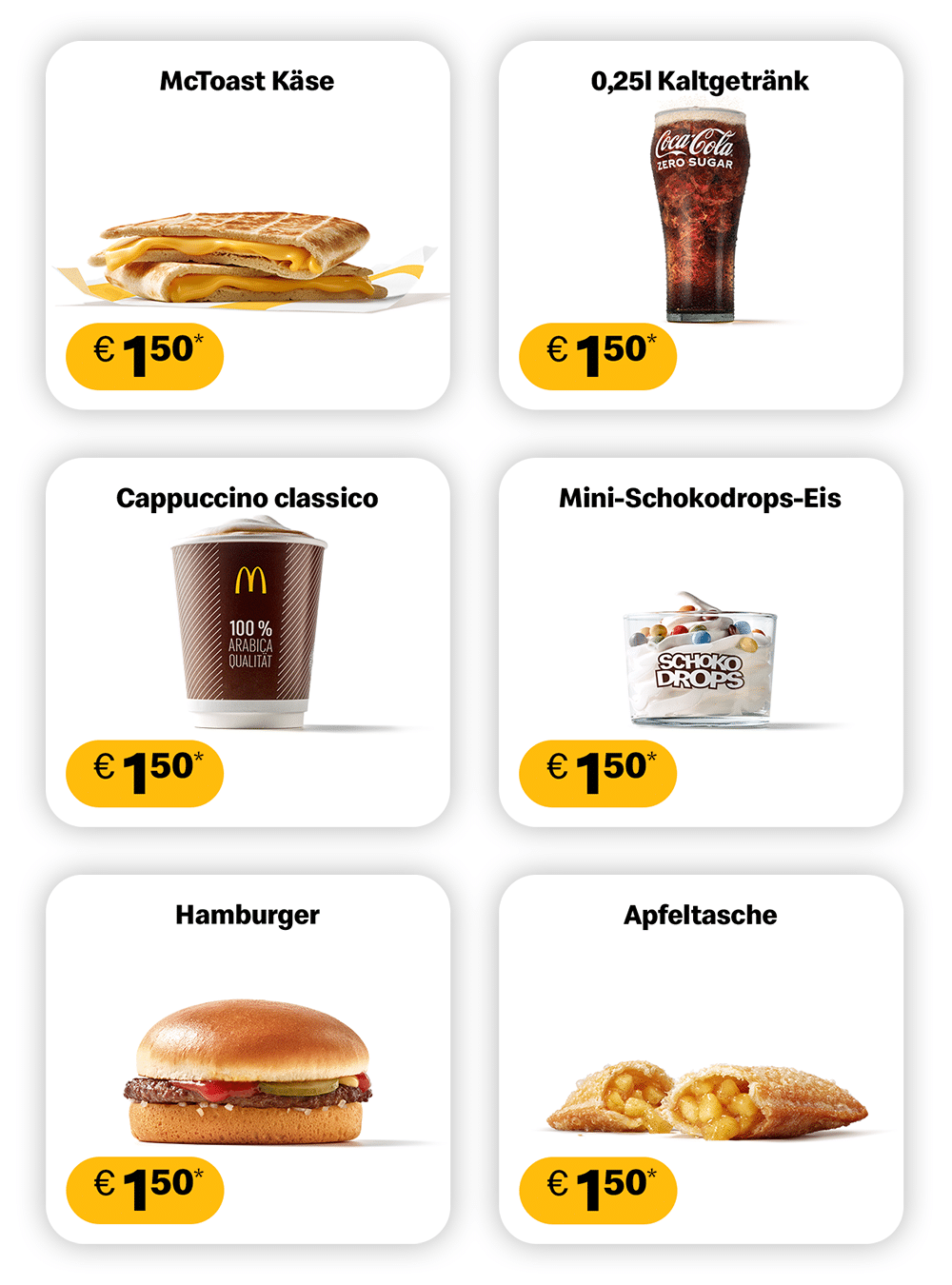 Übersicht über diverse Produkte zum Preis von je € 1,50