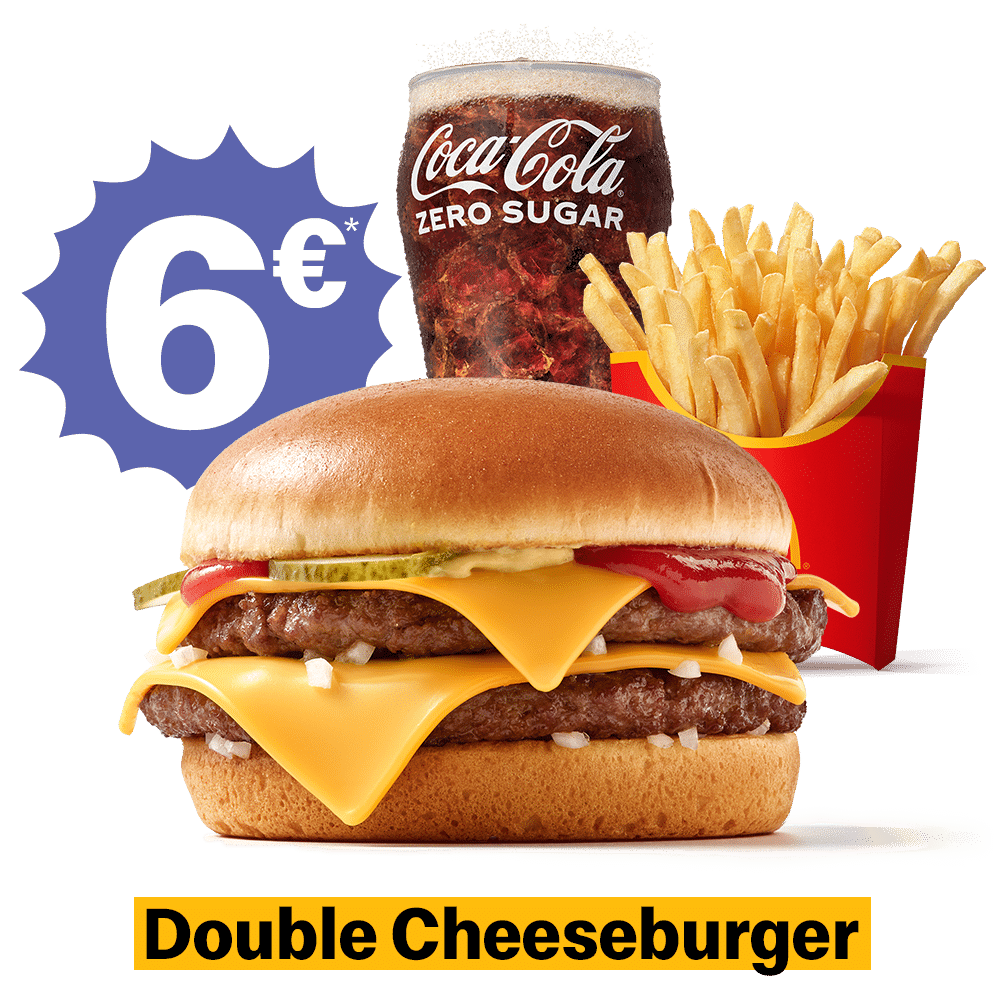 Double Cheeseburger mit Pommes und Coca-Cola Zero Sugar für 6€
