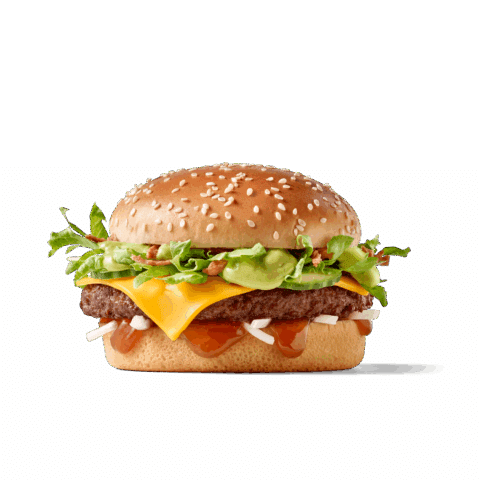 Burger mit 100 % Rindfleisch aus Österreich, belegt mit Schmelzkäse, Gurke, Eisbergsalat, Röstzwiebeln sowie verfeinert mit Wasabi- und Teriyaki-Sauce.