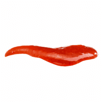 Ein glänzender Klecks Ajvar auf transparentem Hintergrund