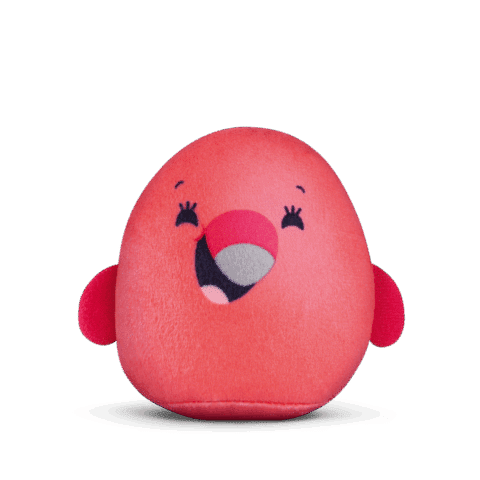 Lustiges rotes Kuscheltier mit einem fröhlichen Gesichtsausdruck