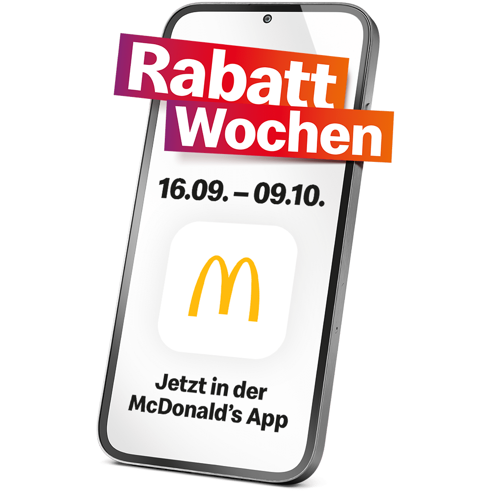 Smartphone mit Anzeige der Rabattwochen von McDonald's vom 16.09. bis 09.10.