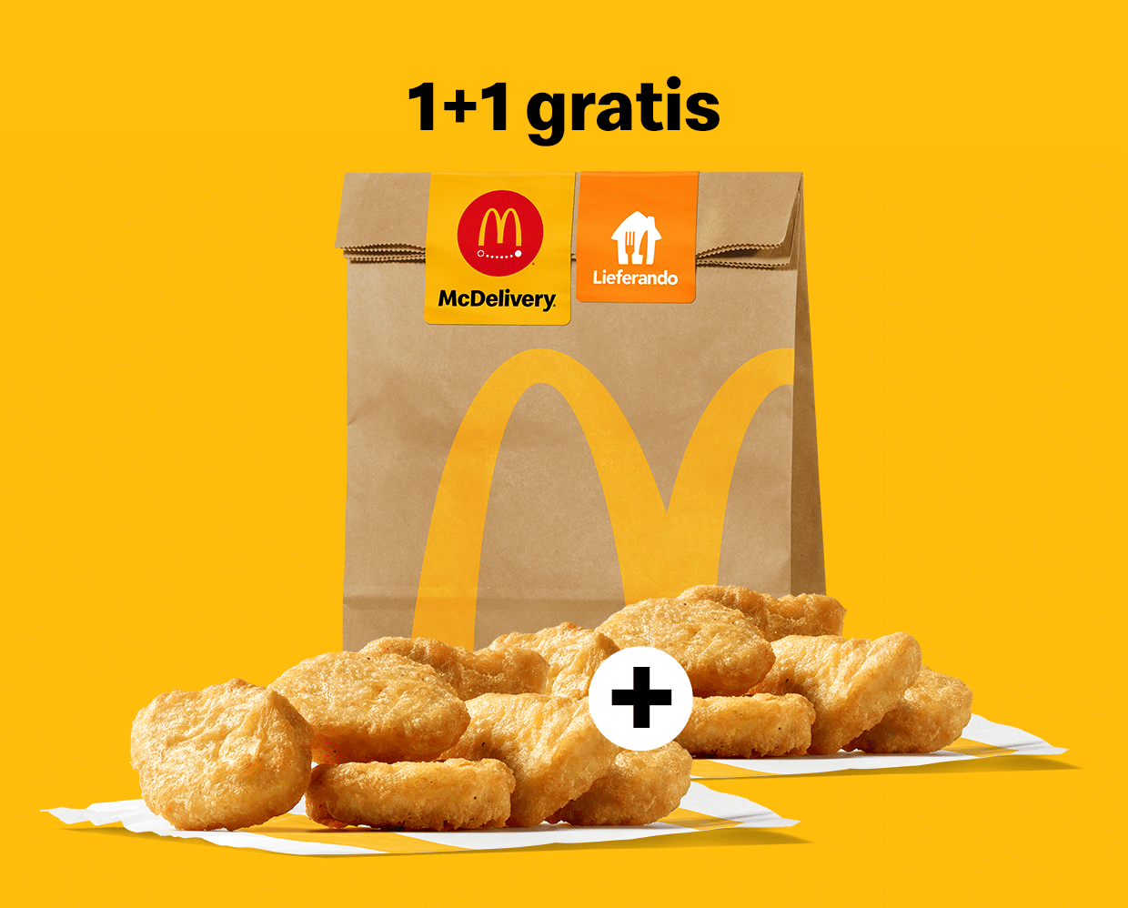 McDonald's 1+1 gratis Angebot mit Chicken Nuggets in einer Papiertüte
