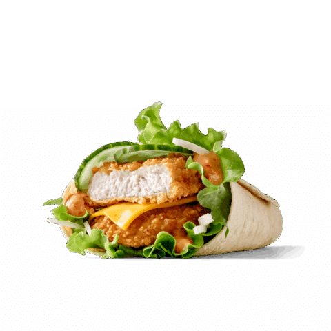 Ein köstlicher Wrap mit knusprigem Hähnchen, frischem Gemüse und Käse