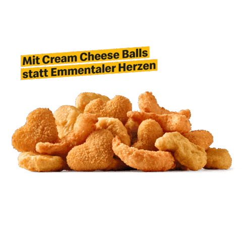 Einfache und knusprige Cream Cheese Balls in Herzform und anderen Formen.